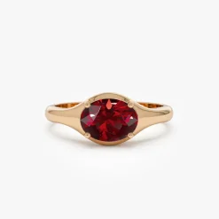 14K Oval Shape Prong Setting Garnet Ring