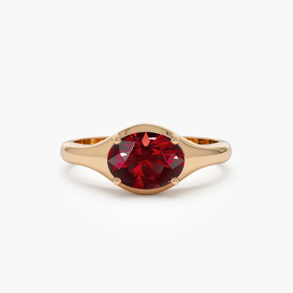 14K Oval Shape Prong Setting Garnet Ring