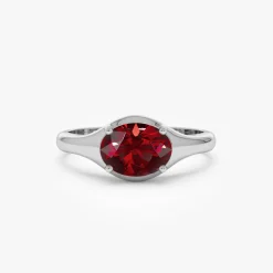 14K Oval Shape Prong Setting Garnet Ring