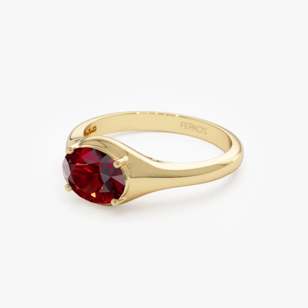 14K Oval Shape Prong Setting Garnet Ring