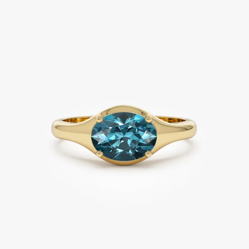 14K Oval Shape Prong Setting London Blue Topaz Ring
