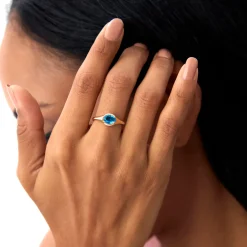 14K Oval Shape Prong Setting London Blue Topaz Ring