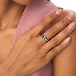 14K Oval Shape Prong Setting London Blue Topaz Ring