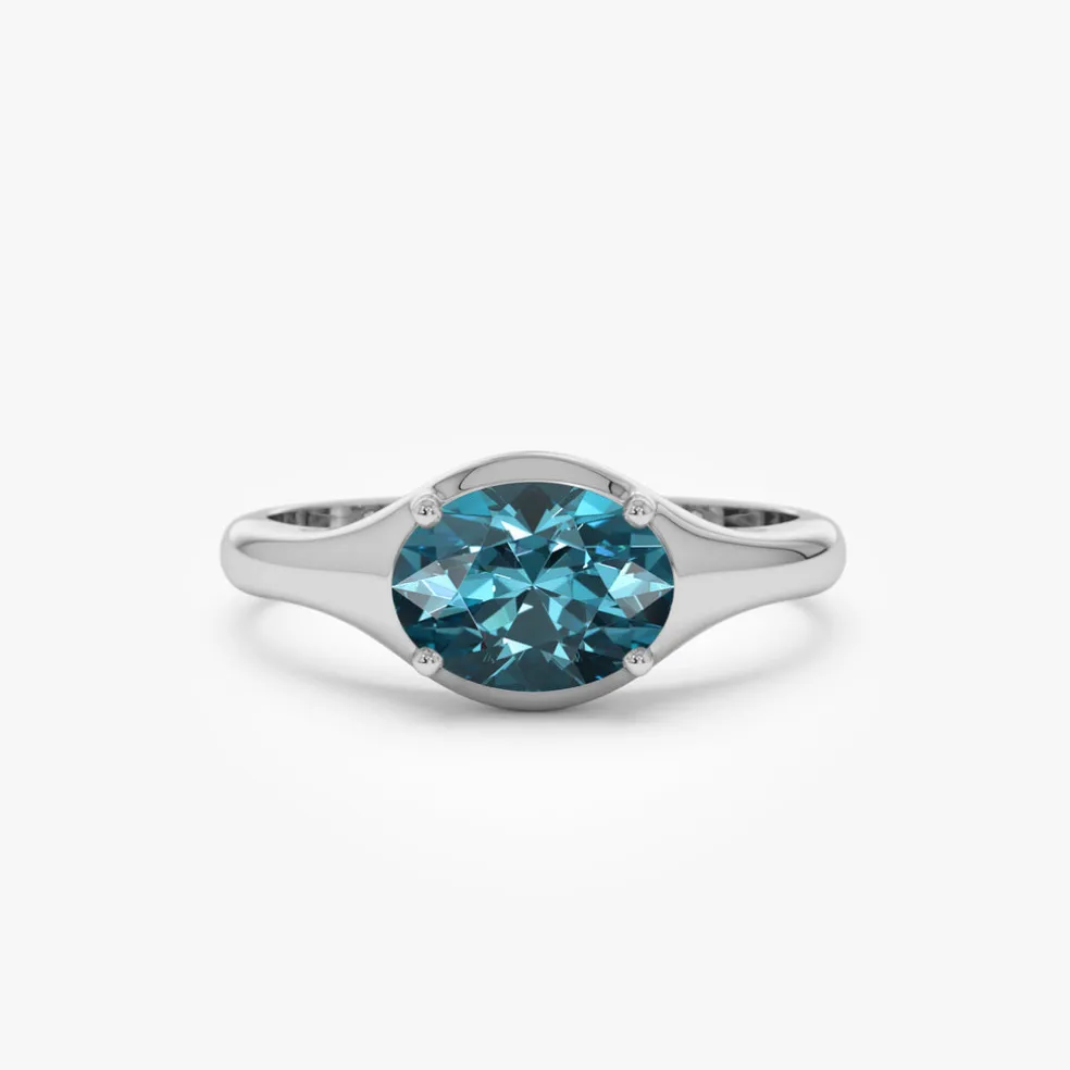 14K Oval Shape Prong Setting London Blue Topaz Ring
