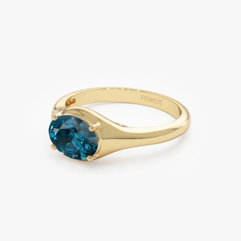 14K Oval Shape Prong Setting London Blue Topaz Ring
