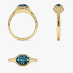 14K Oval Shape Prong Setting London Blue Topaz Ring