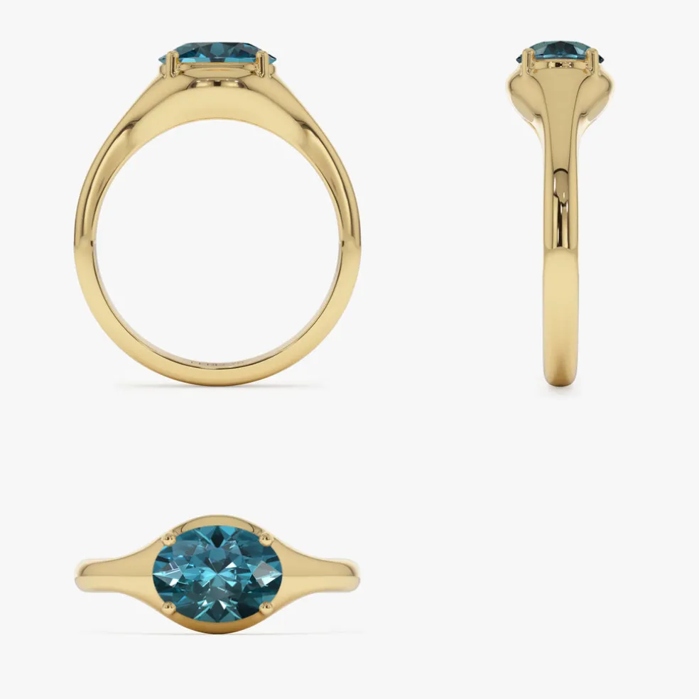 14K Oval Shape Prong Setting London Blue Topaz Ring
