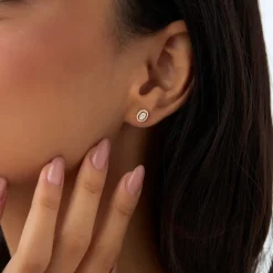 14k Oval Shaped Baguette & Round Diamond Mini Studs