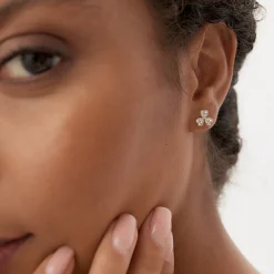 14K Pave Clover Diamond Earrings