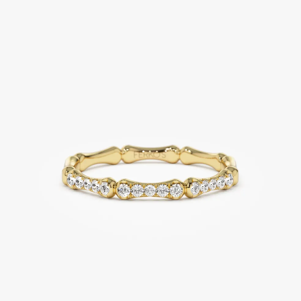 14k Pave Diamond Bamboo Ring