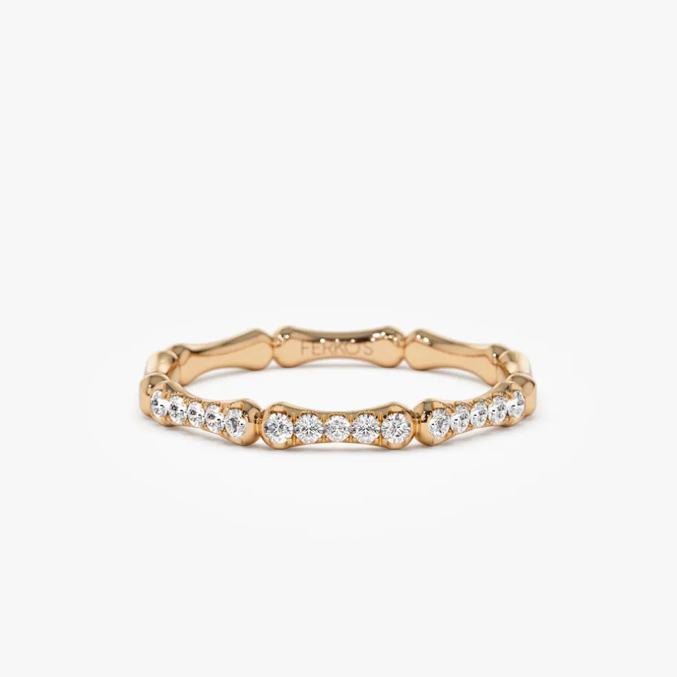 14k Pave Diamond Bamboo Ring