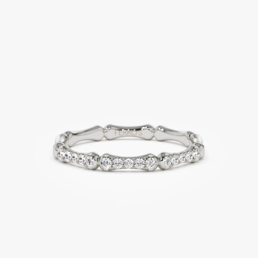 14k Pave Diamond Bamboo Ring