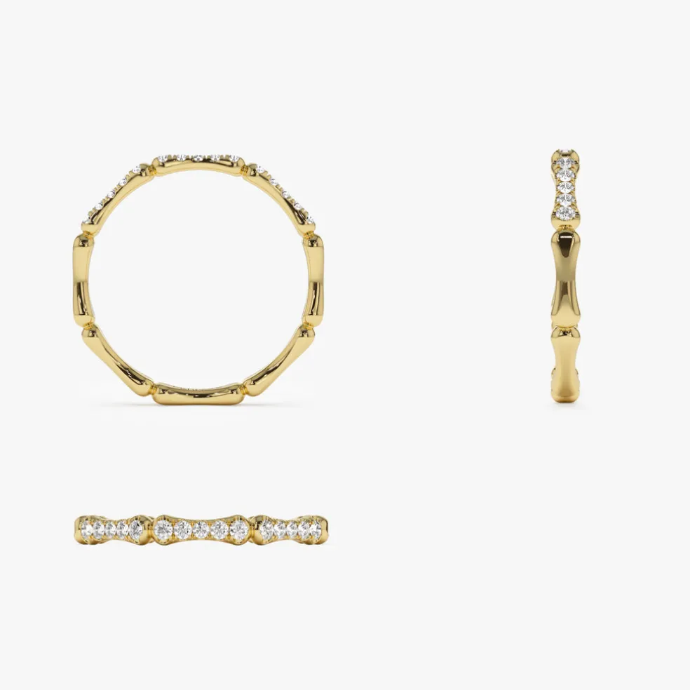 14k Pave Diamond Bamboo Ring