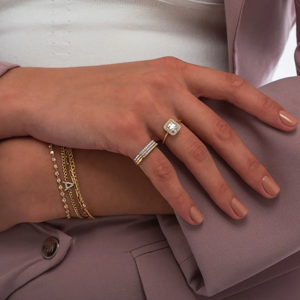 14k Pave Diamond Bar Ring