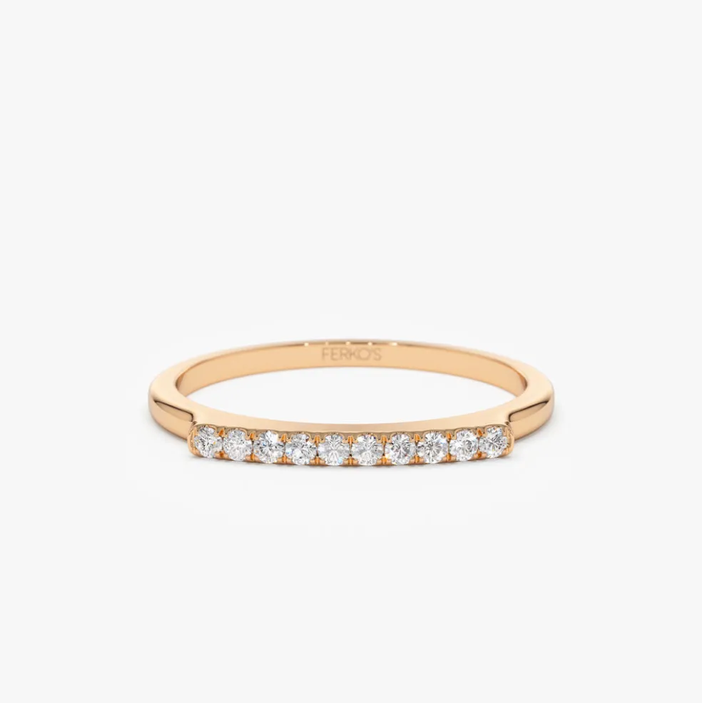 14k Pave Diamond Bar Ring