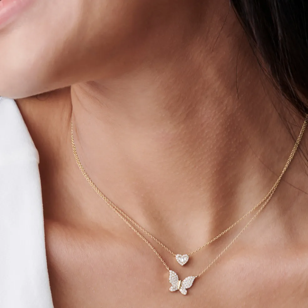 14k Pave Diamond Butterfly Pendant Necklace