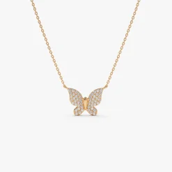14k Pave Diamond Butterfly Pendant Necklace