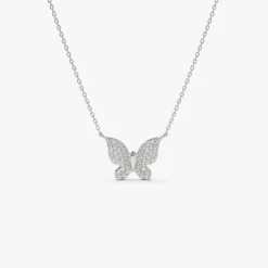 14k Pave Diamond Butterfly Pendant Necklace