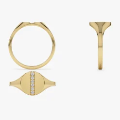 14k Pave Diamond Line Signet Pinky Ring