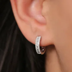14K Pave Diamonds and Baguette Hoop Earrings