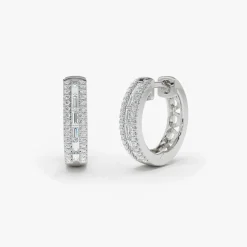 14K Pave Diamonds and Baguette Hoop Earrings