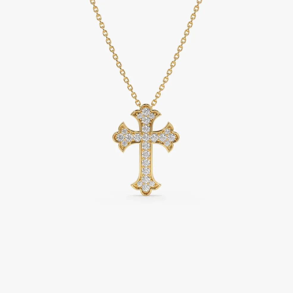 14k Pave Setting Gothic Diamond Cross