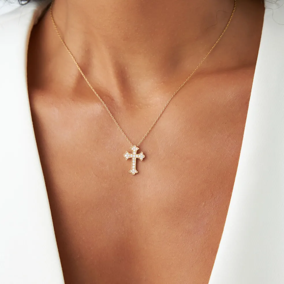 14k Pave Setting Gothic Diamond Cross