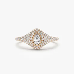 14K Pave Setting Pear Shaped Diamond Signet Ring