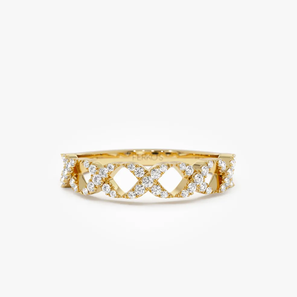 14k Pave Setting Round Diamond X Ring