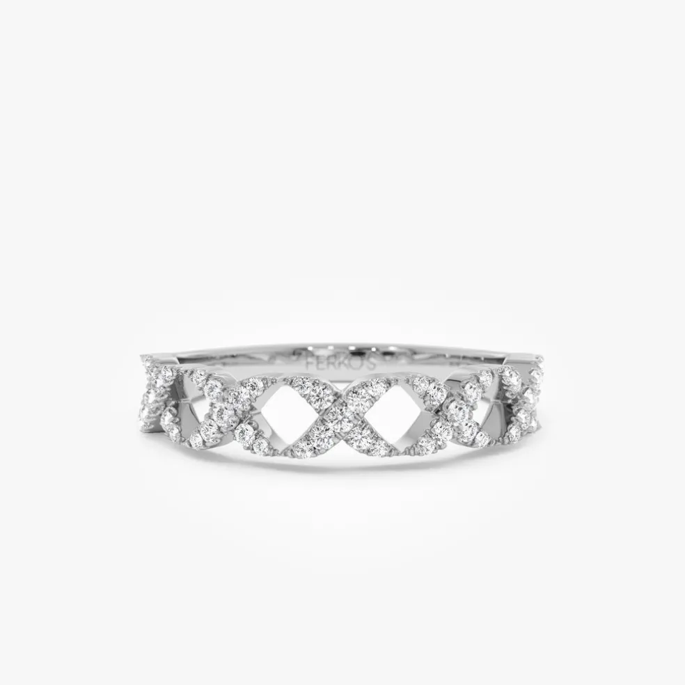 14k Pave Setting Round Diamond X Ring