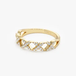 14k Pave Setting Round Diamond X Ring