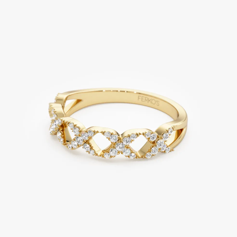 14k Pave Setting Round Diamond X Ring