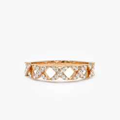 14k Pave Setting Round Diamond X Ring