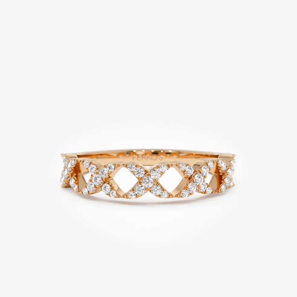 14k Pave Setting Round Diamond X Ring