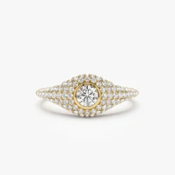 14K Pave Setting Round Diamond Signet Ring