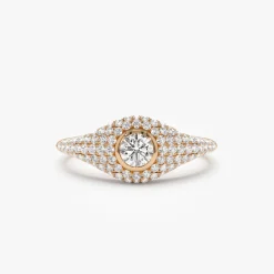 14K Pave Setting Round Diamond Signet Ring