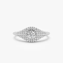 14K Pave Setting Round Diamond Signet Ring