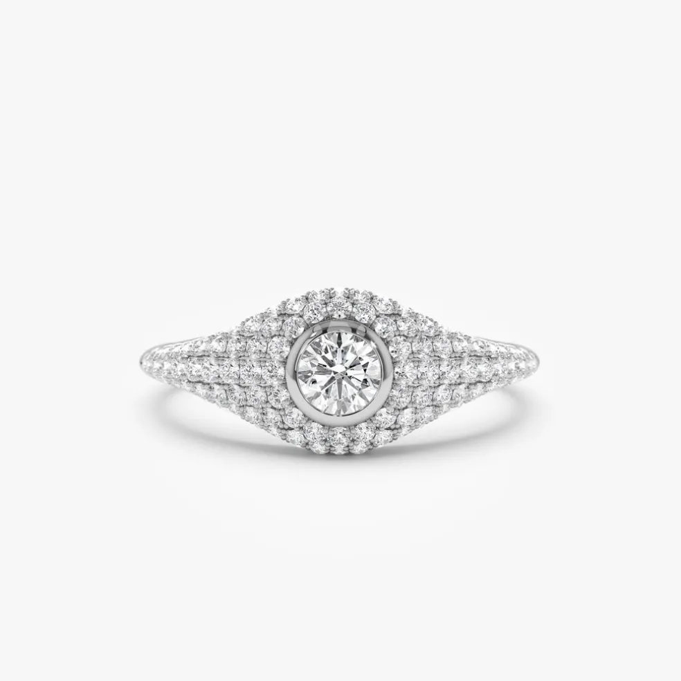 14K Pave Setting Round Diamond Signet Ring
