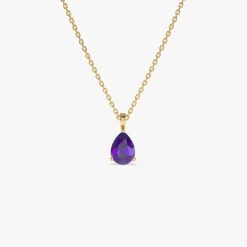 14k Pear Shape Amethyst Solitaire Necklace
