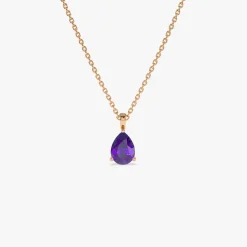 14k Pear Shape Amethyst Solitaire Necklace