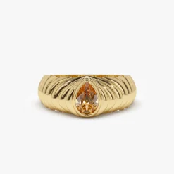 14k Pear Shape Citrine Beveled Ring