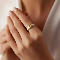14k Pear Shape Citrine Beveled Ring