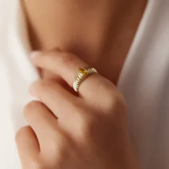 14k Pear Shape Citrine Beveled Ring