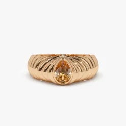 14k Pear Shape Citrine Beveled Ring