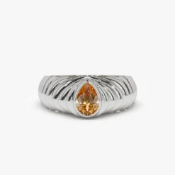 14k Pear Shape Citrine Beveled Ring