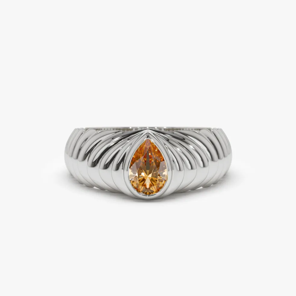 14k Pear Shape Citrine Beveled Ring
