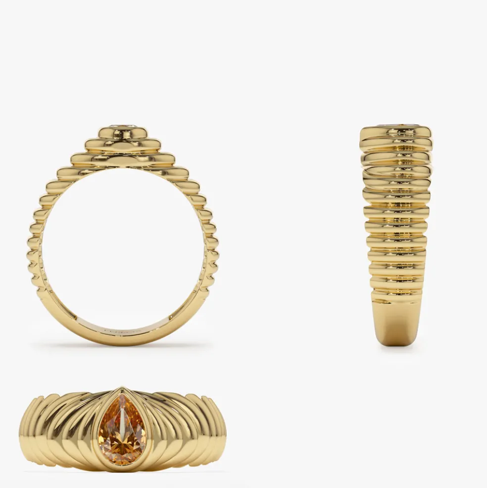 14k Pear Shape Citrine Beveled Ring