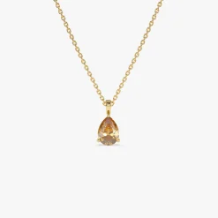 14k Pear Shape Citrine Solitaire Necklace