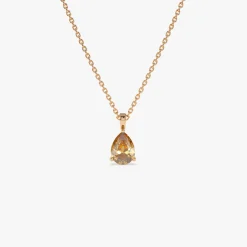 14k Pear Shape Citrine Solitaire Necklace