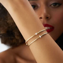 14K Pear Shape Diamond Solitare Bangle